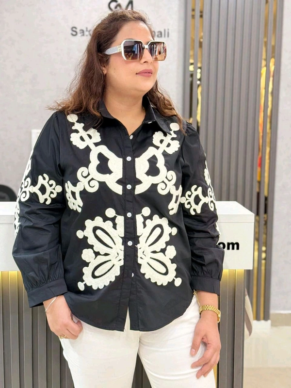 SKU  1888 Beautiful Embroidered Shirt  - Black, Free Size M To XXL