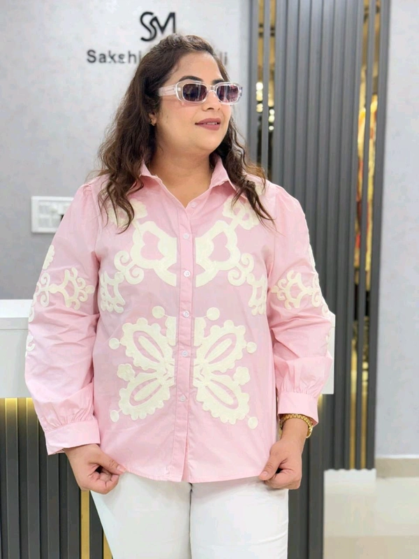 SKU  1888 Beautiful Embroidered Shirt  - Free Size M To XXL, Pink Lace