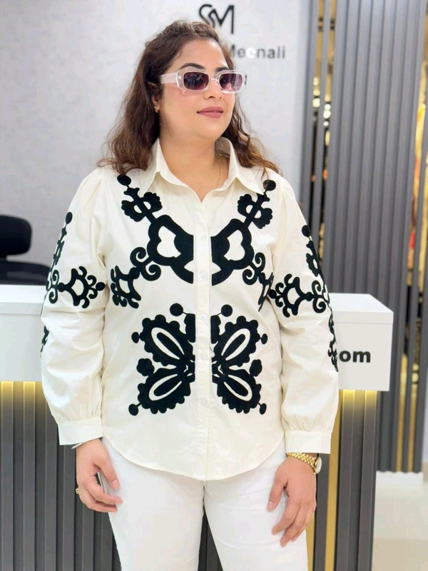 SKU  1888 Beautiful Embroidered Shirt  - Free Size M To XXL, White