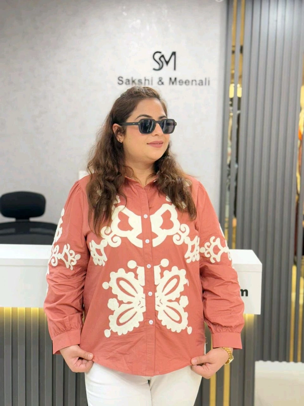 SKU  1888 Beautiful Embroidered Shirt  - Free Size M To XXL, Copper Rose
