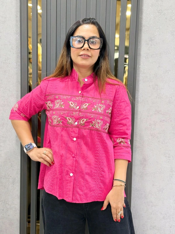 SKU 1877 Beautiful Embroidered Top - Free Size M To Xl, Hot Pink