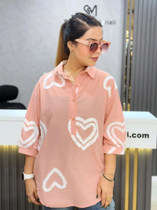 SKU  1890 Beautiful Shirt With Heart And Sequin  - Free Size M To XXXL, Pink