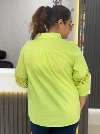 SKU  1892 Beautiful Shirt With Lace Embroidery  - Free Size M To XXL, Mint Green