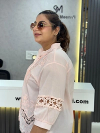 SKU  1892 Beautiful Shirt With Lace Embroidery  - Free Size M To XXL, Blush Pink