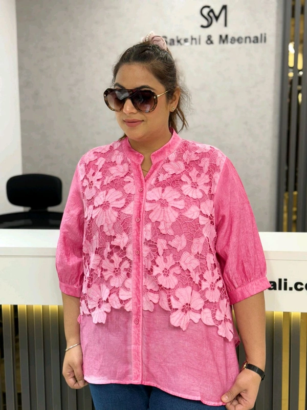 SKU  1895 Beautiful Shirt Cutwork Lace - Pink, Free Size M To XXL