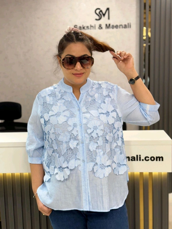 SKU  1895 Beautiful Shirt Cutwork Lace - Free Size M To XXL, Blue