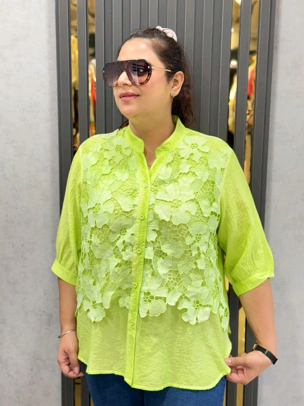 SKU  1895 Beautiful Shirt Cutwork Lace - Free Size M To XXL, Mint Green