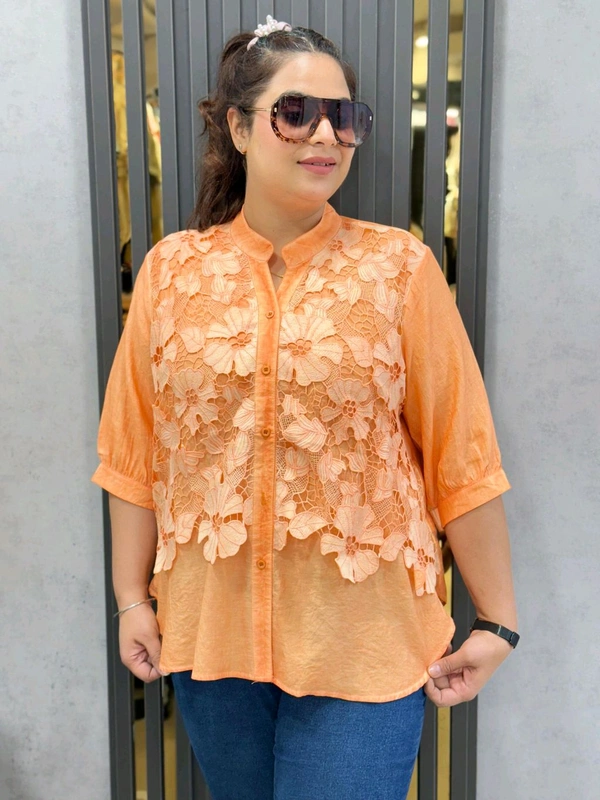 SKU  1895 Beautiful Shirt Cutwork Lace - Free Size M To XXL, Pastel Orange