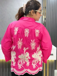 SKU  1899 Elegant Embroidered Shirt  - Free Size M To XXL, Magenta / Fuchsia