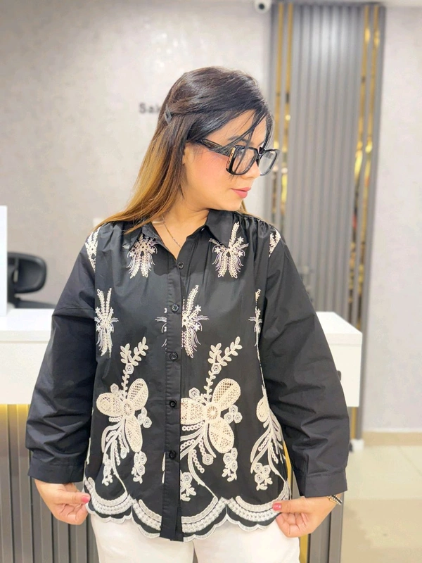 SKU  1899 Elegant Embroidered Shirt  - Free Size M To XXL, Black