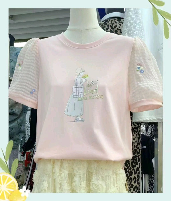 SKU  1898 Elegant Tees With Embroidered Selves  - Free Size M To XL, White