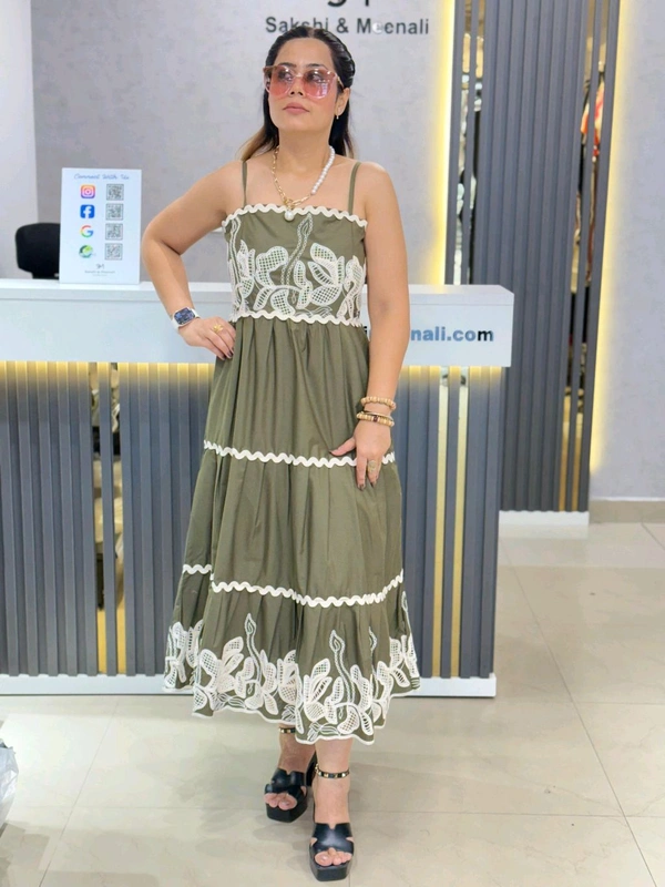 SKU 1857 Beautiful   Dress With Embroiderey And Straps - Free Size L TO XXL, Green