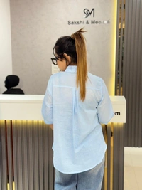 SKU  1908 Beautiful Shirt With 3D Flower - Free Size M To XL, Blue