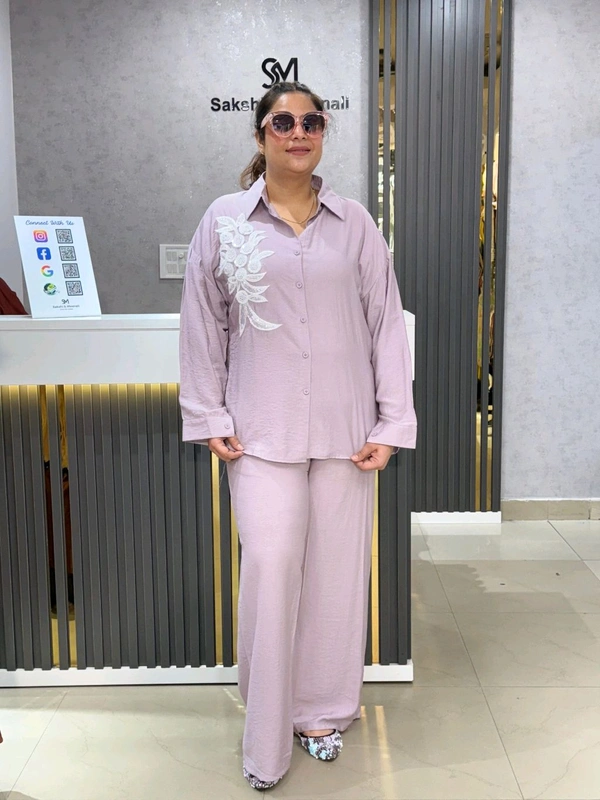 SKU  1909 Beautiful Cordset With Flower Detailing  - Free Size L To XXXL, Light Purple