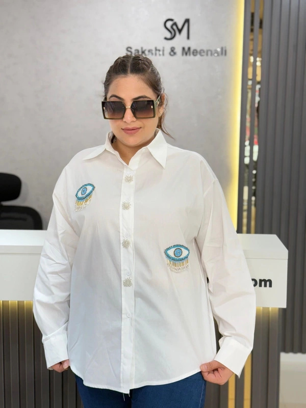 SKU  1926 Beautiful Shirt With Evil Eye Detailing  - White, Free Size M To 4xl