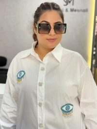 SKU  1926 Beautiful Shirt With Evil Eye Detailing  - White, Free Size M To 4xl