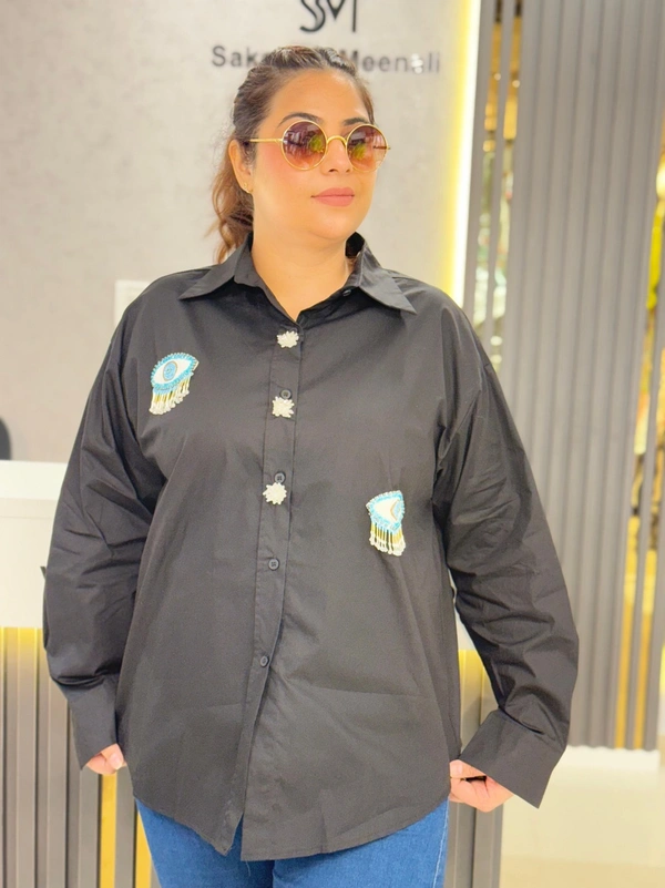 SKU  1926 Beautiful Shirt With Evil Eye Detailing  - Free Size M To 4xl, Black