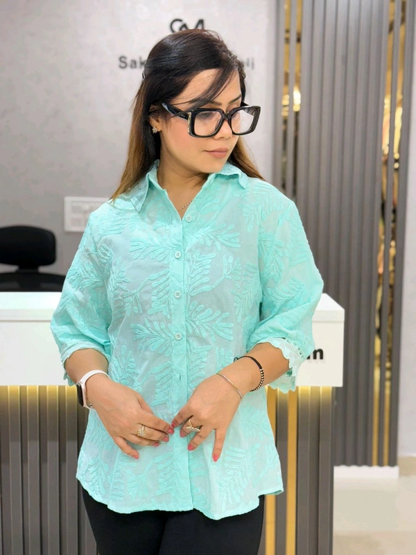 SKU  1922 Beautiful Shirt With Lace Collar  - Free Size M To XL, Ferozi