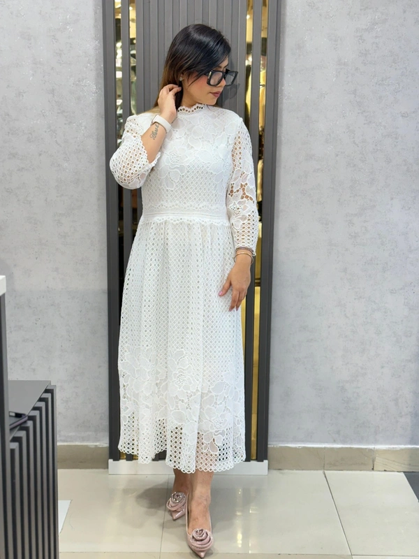 SKU  1921 Beautiful Shirt With Lace Collar  - Free Size M To XL, White