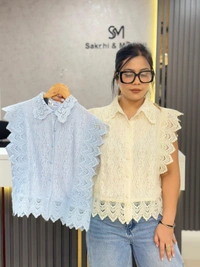SKU  1919 Beautiful Top With Net And Lace Collar  - Free Size M To XL, Black
