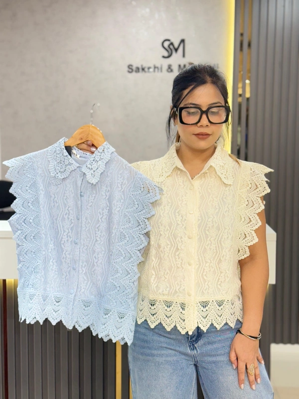 SKU  1919 Beautiful Top With Net And Lace Collar  - Free Size M To XL, Black