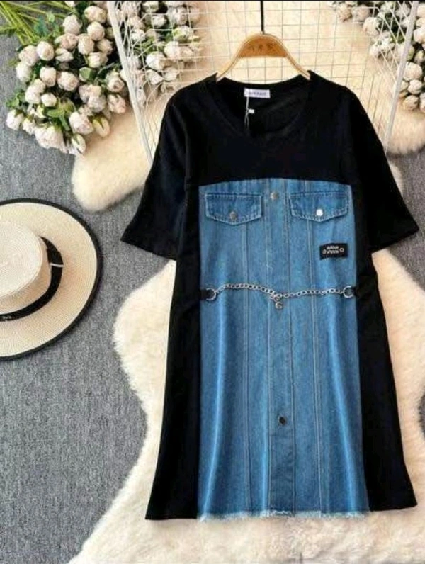SKU  1914 Beautiful Denim Dress - Free Size M To XXXL, Black