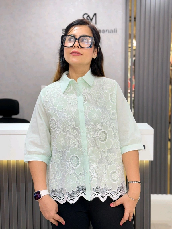 SKU  1917 Beautiful Top With Lace Work - Free Size M To XXXL, Snowy Mint