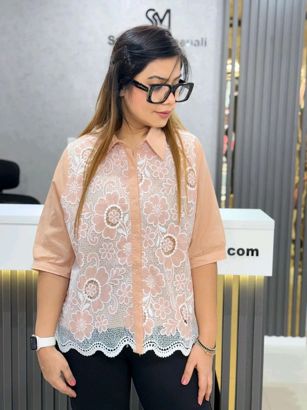 SKU  1917 Beautiful Top With Lace Work - Orange, Free Size M To XXL