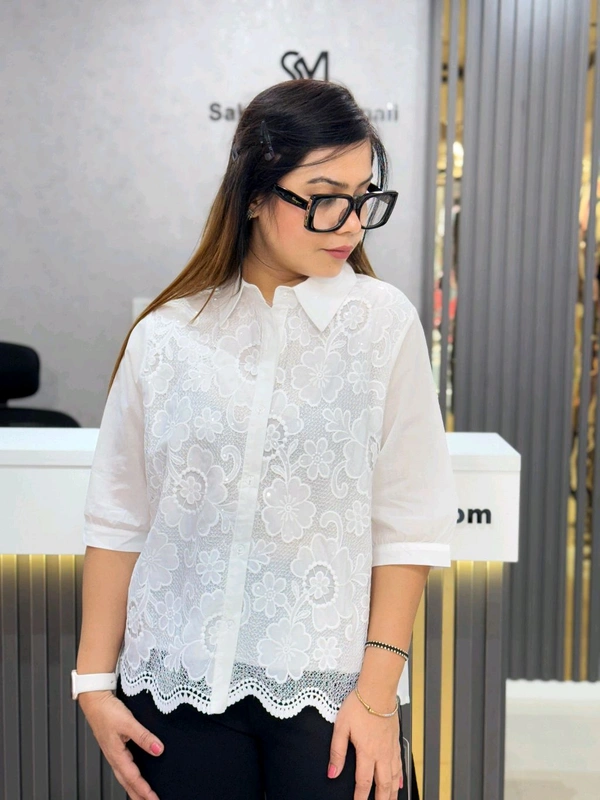 SKU  1917 Beautiful Top With Lace Work - Free Size M To XXL, White