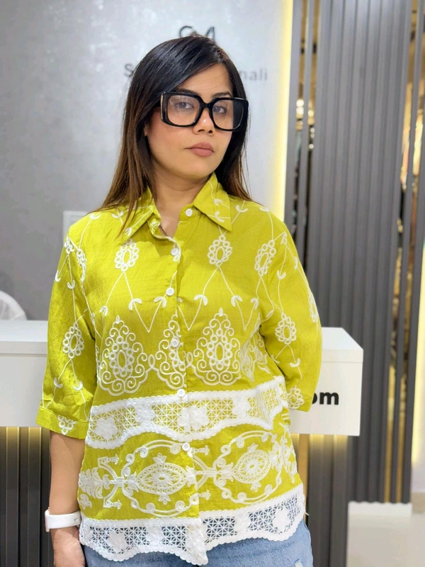 SKU  1912 Elegant Shirt With Beautiful Embroidery  - Free Size M To XXL, Green