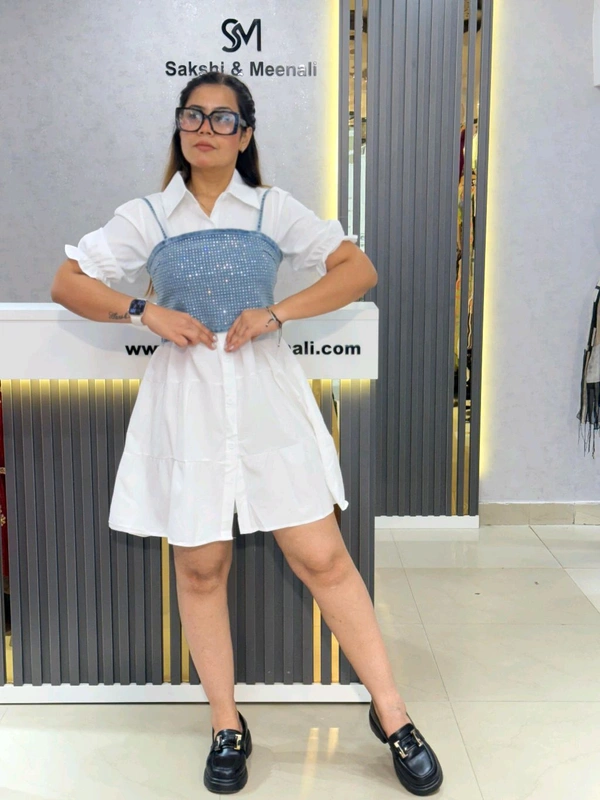 SKU  1911 Elegant Shirt With Beautiful Embroidery  - White, Free Size M To XL