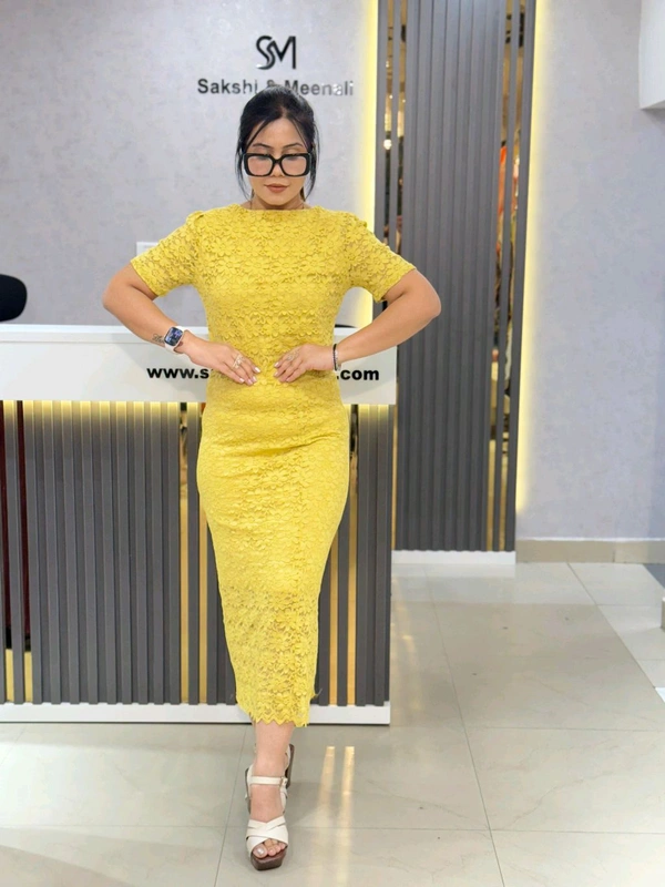 SKU  1932 Elegant Skirt Top With Back Slit - Free Size M To XL, Yellow