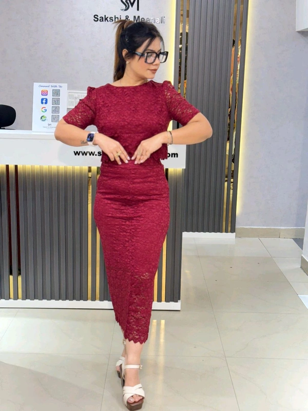 SKU  1932 Elegant Skirt Top With Back Slit - Free Size M To XL, Maroon