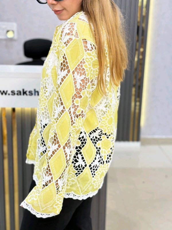 SKU  1929 Lace Shirt With Self Sequin  - Free Size M To XXL, yellow green