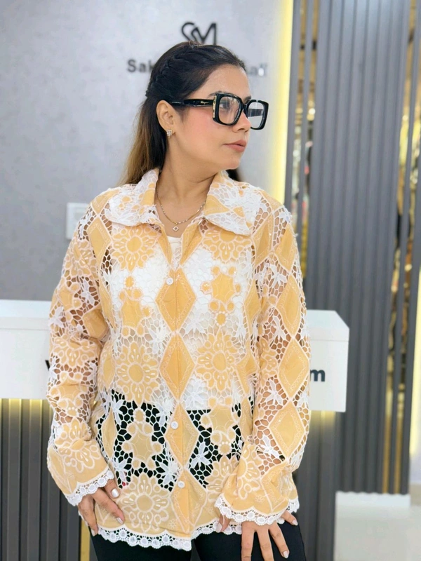 SKU  1929 Lace Shirt With Self Sequin  - Free Size M To XXL, Orange