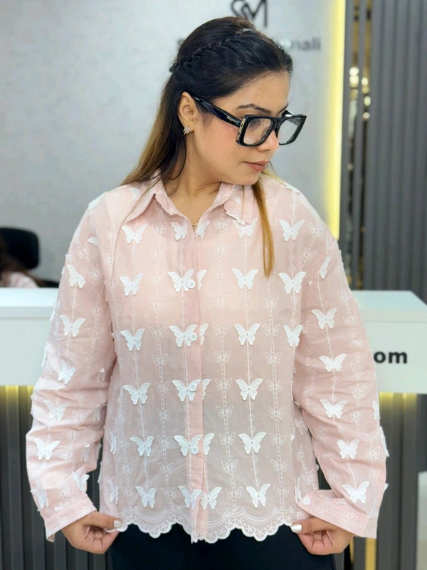 SKU 1933 Beautiful Shirt With Embroidery  - Free Size M To XXL, Pink