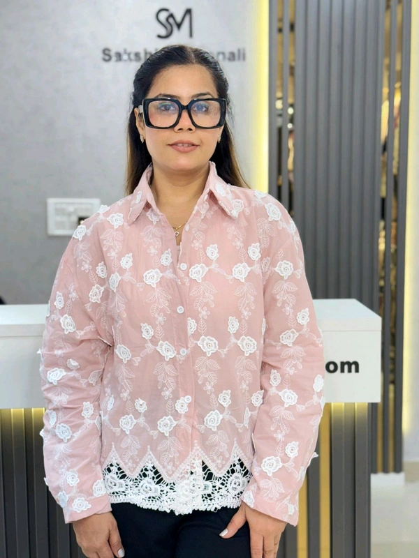 SKU 1933 Beautiful Shirt With Embroidery  - Free Size M To XXL, Pink