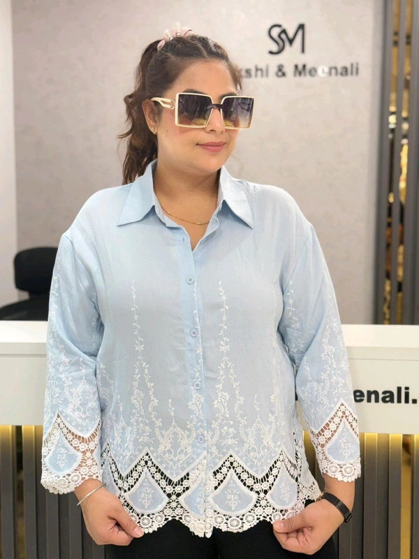 SKU 1884 Beautiful Shirt With Embroidery  - Free Size M To XXL, Blue