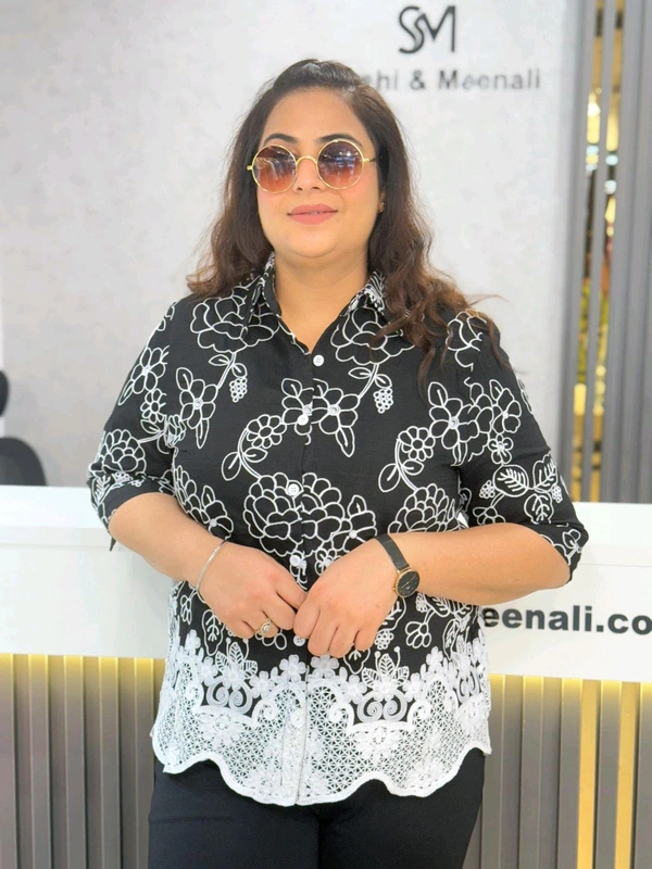 SKU 2000 Beautiful Shirt With Embroidery  - Free Size M To XXL, Black