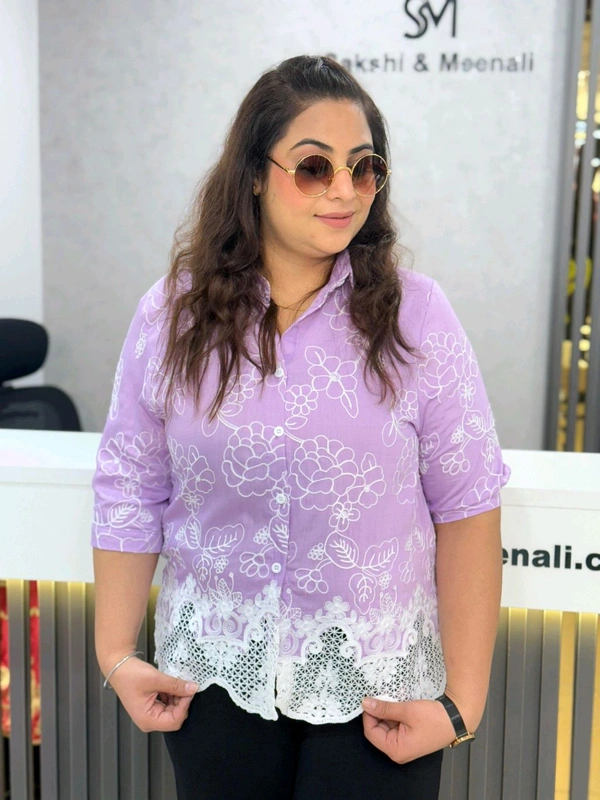 SKU 2000 Beautiful Shirt With Embroidery  - Free Size M To XXL, Mauve