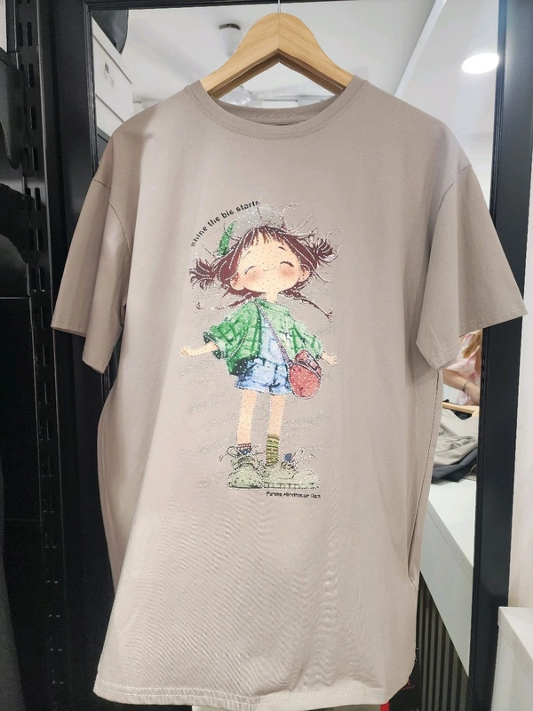 SKU 2001 Beautiful Cartoon Tees - Free Size M To XXL, Beige
