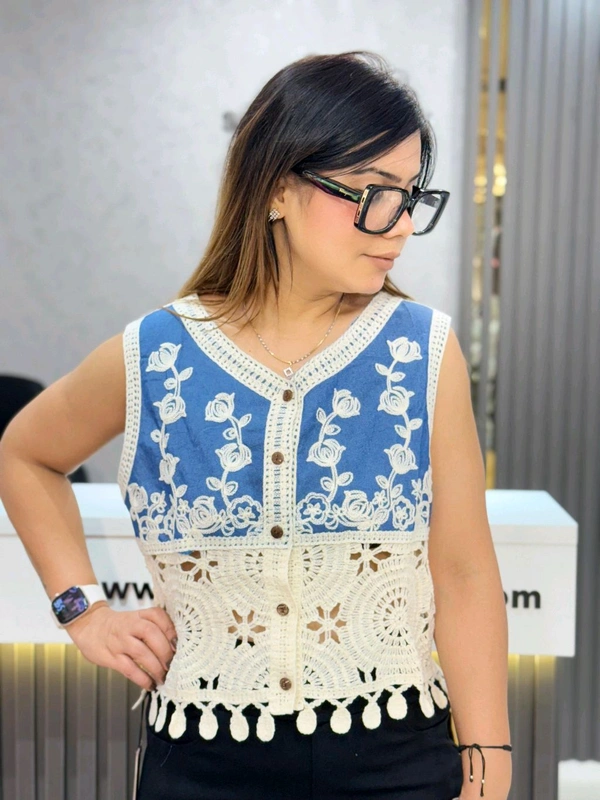 SKU 2004 Beautiful Soft Denim Jacket With Cochet Embroidery  - Free Size M To XL, White