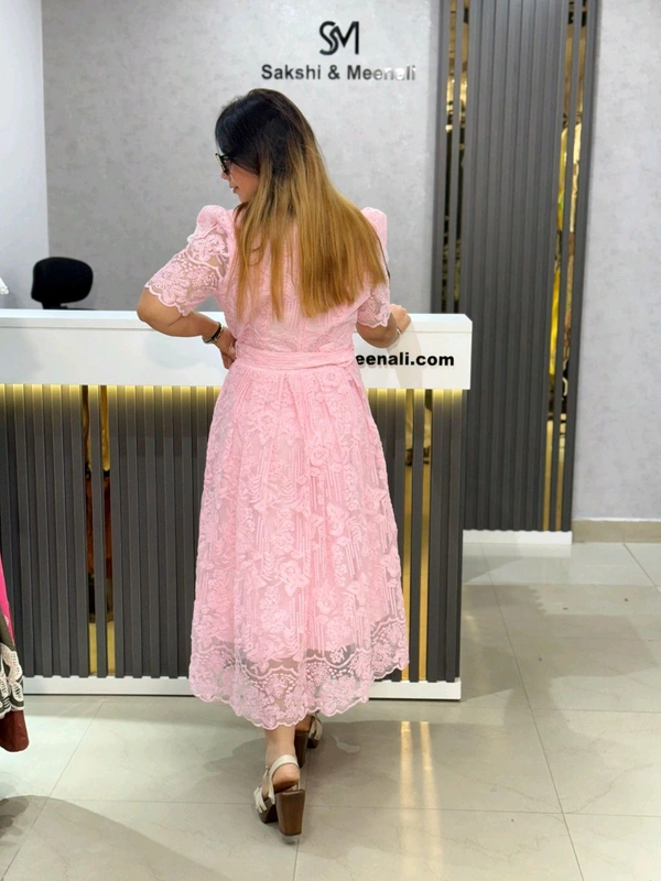 SKU 2003 Beautiful Dress With Pearl Detailing  - Free Size M To XL, Pink