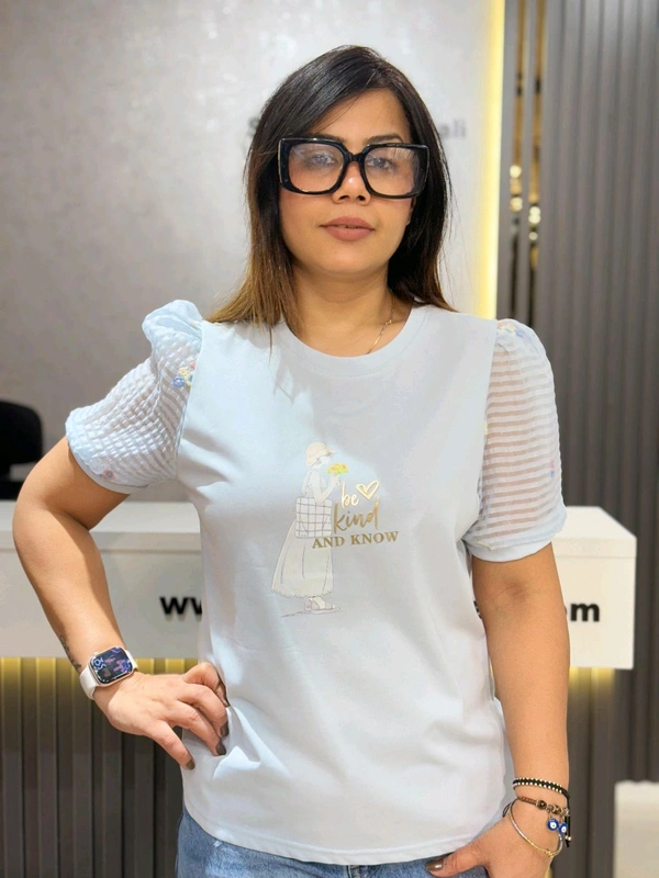 SKU  1898 Elegant Tees With Embroidered Selves  - Free Size M To XL, Blue