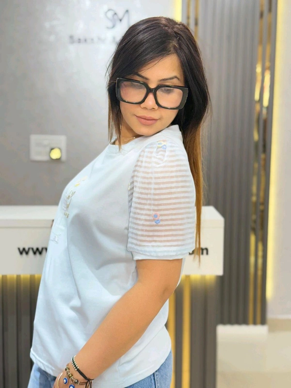 SKU  1898 Elegant Tees With Embroidered Selves  - Free Size M To XL, Blue
