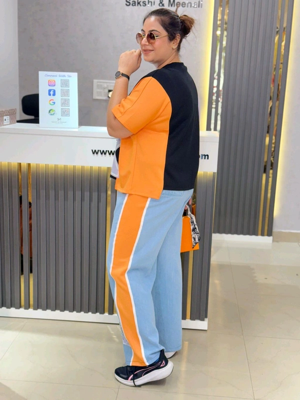 SKU 2007 Beautiful Denim Cordet With Stud Detailing  - Web Orange, Free Size M To 4xl