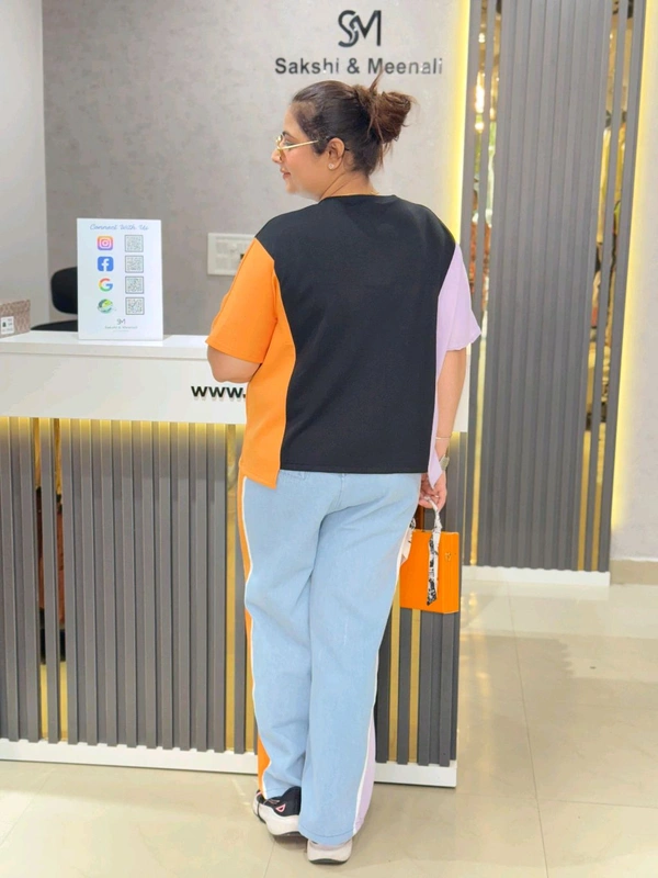 SKU 2007 Beautiful Denim Cordet With Stud Detailing  - Web Orange, Free Size M To 4xl