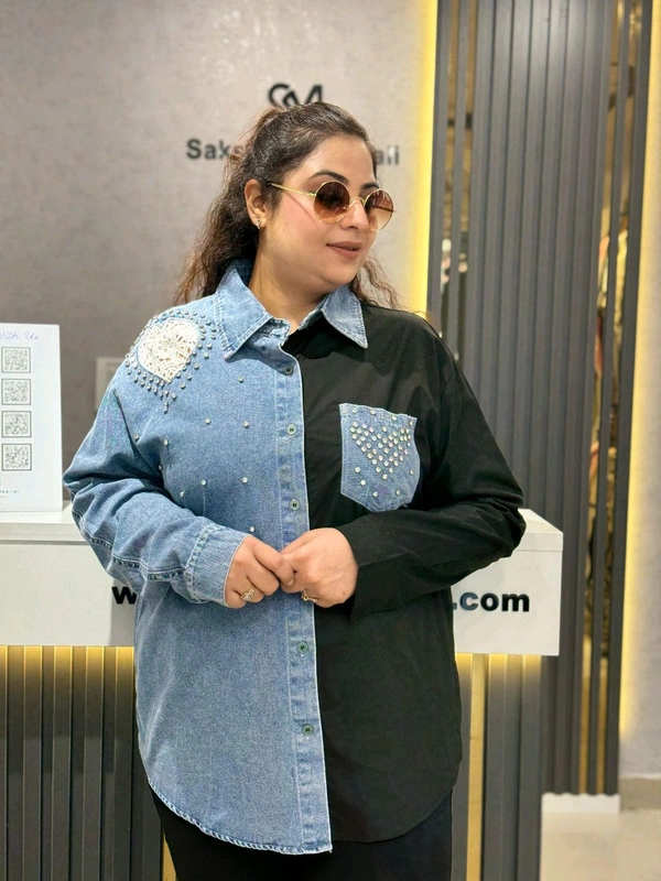 SKU 2012 Beautiful Denim Shirt - Free Size M To XXXL, Black