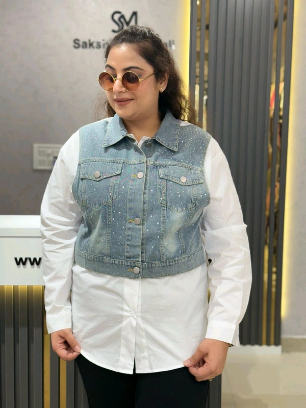 SKU 2010 Beautiful Denim Shirt - Free Size M To XXXL, White