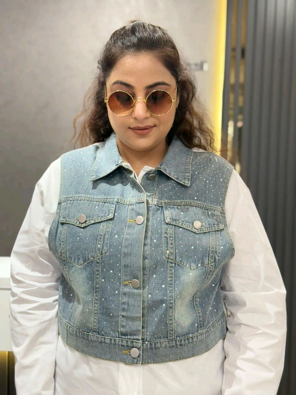 SKU 2010 Beautiful Denim Shirt - Free Size M To XXXL, White